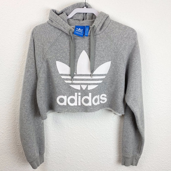 adidas Tops - Gray Adidas Cropped Hoodie size Medium